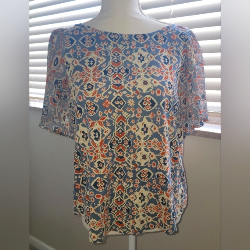Lucky Brand Floral Print Partial Open Back Top Size Large